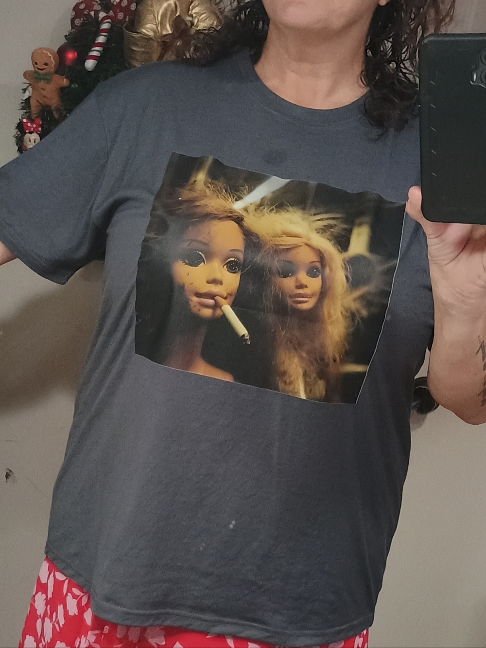 Late Night Out Humor Barbie Gray Graphic Tee